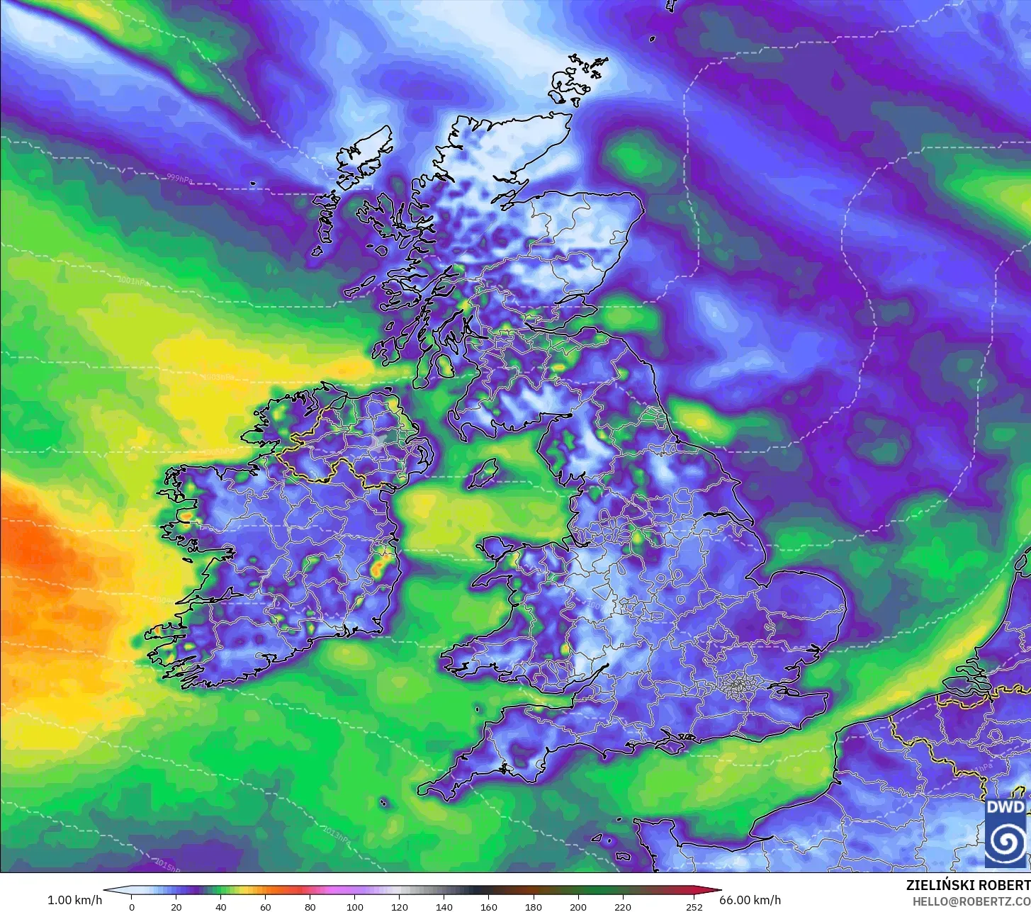 ICON model - United Kingdom, Wind Gusts Peak