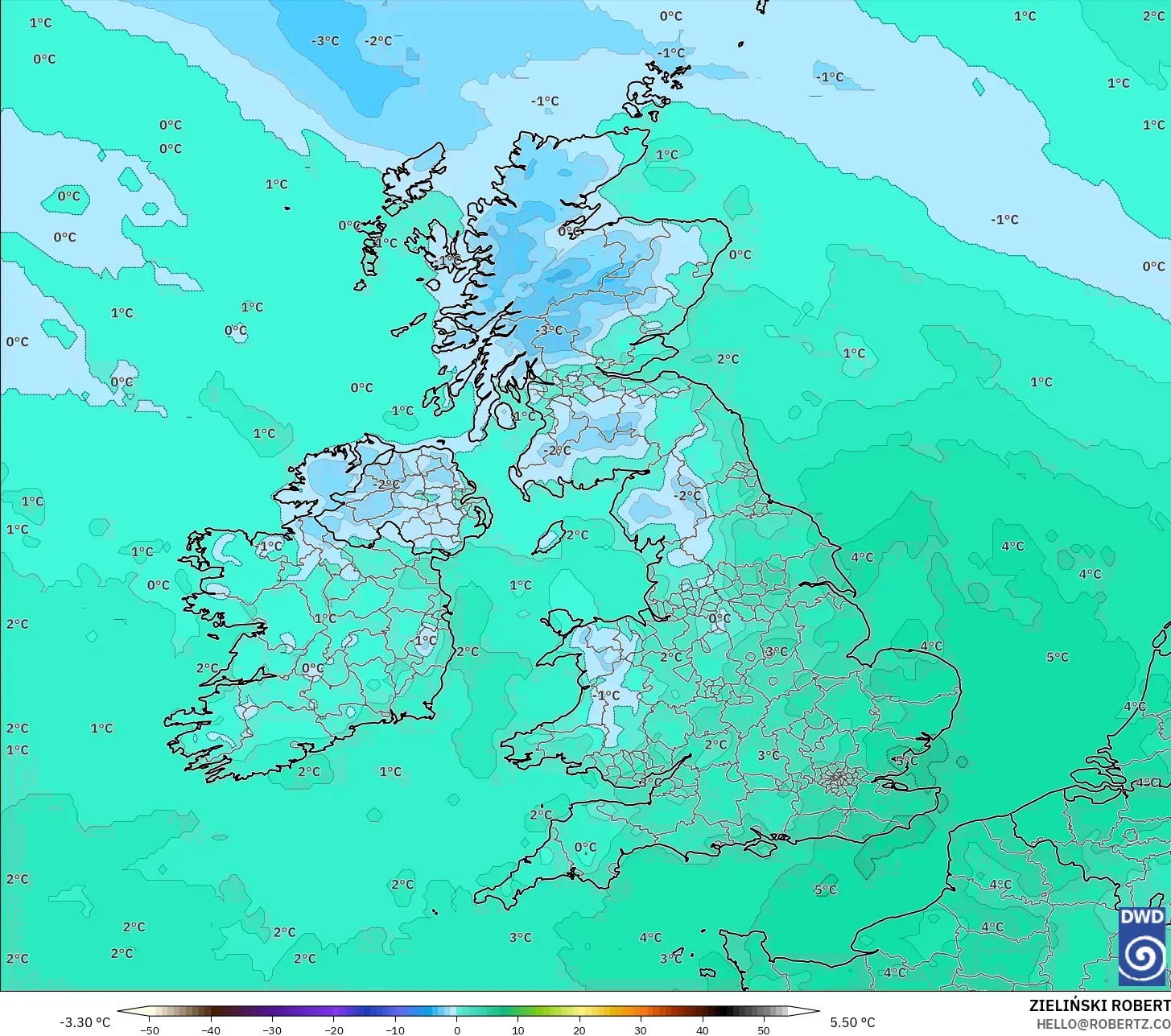 ICON model - United Kingdom, Temperature at 850hPa
