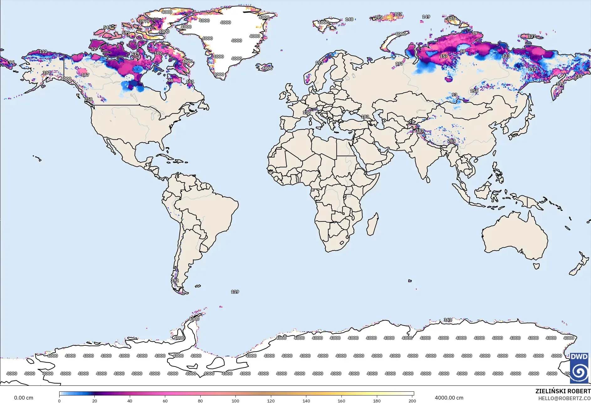 ICON model - World, Snow Depth