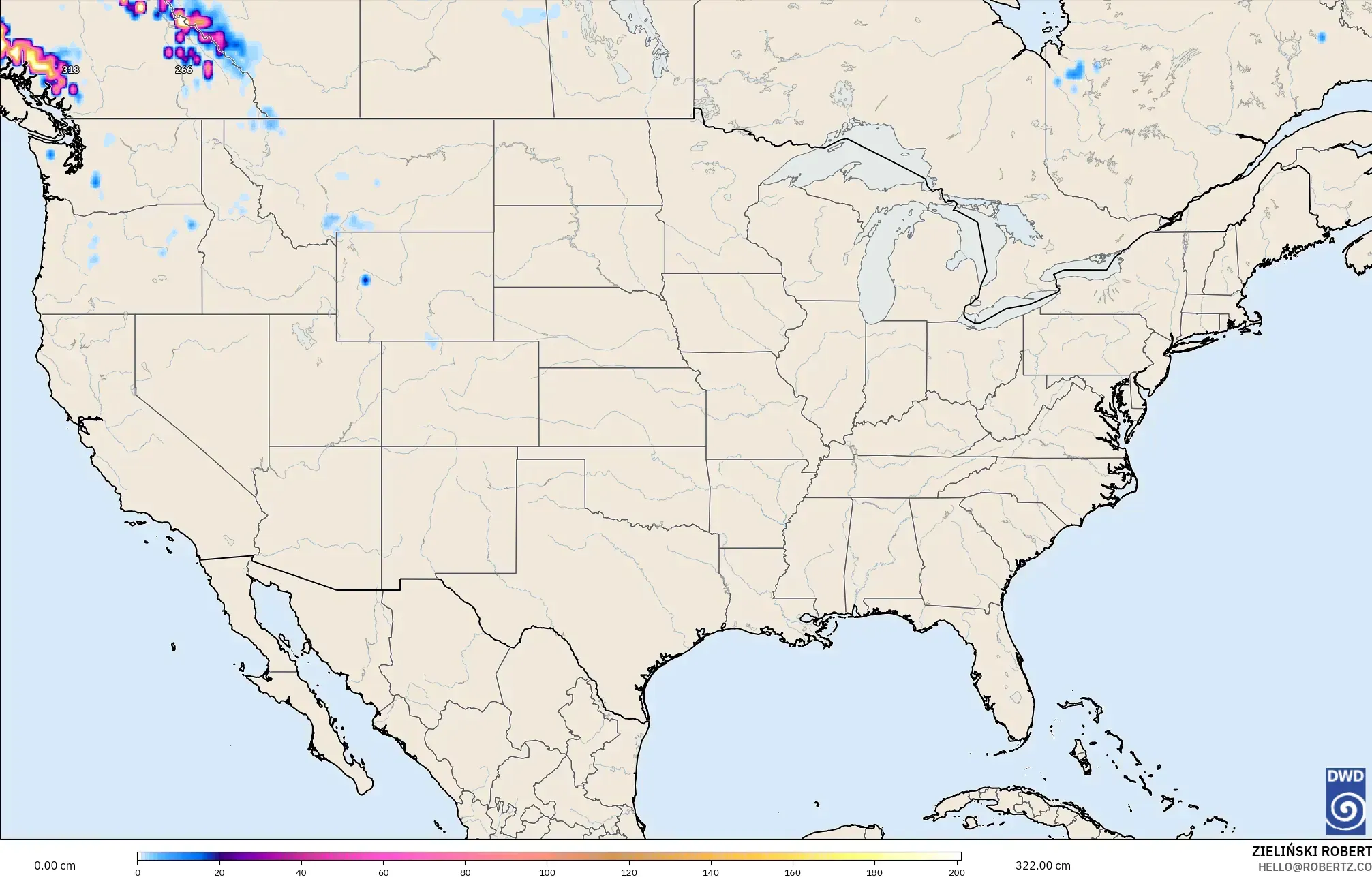 ICON model - United States, Snow Depth
