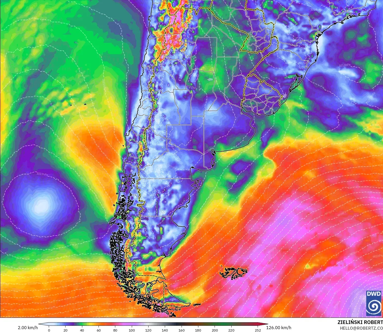 ICON model - Argentina, Wind Gusts Peak