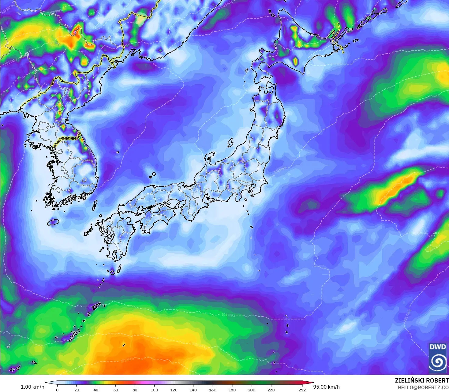 ICON model - Japan, Wind Gusts Peak