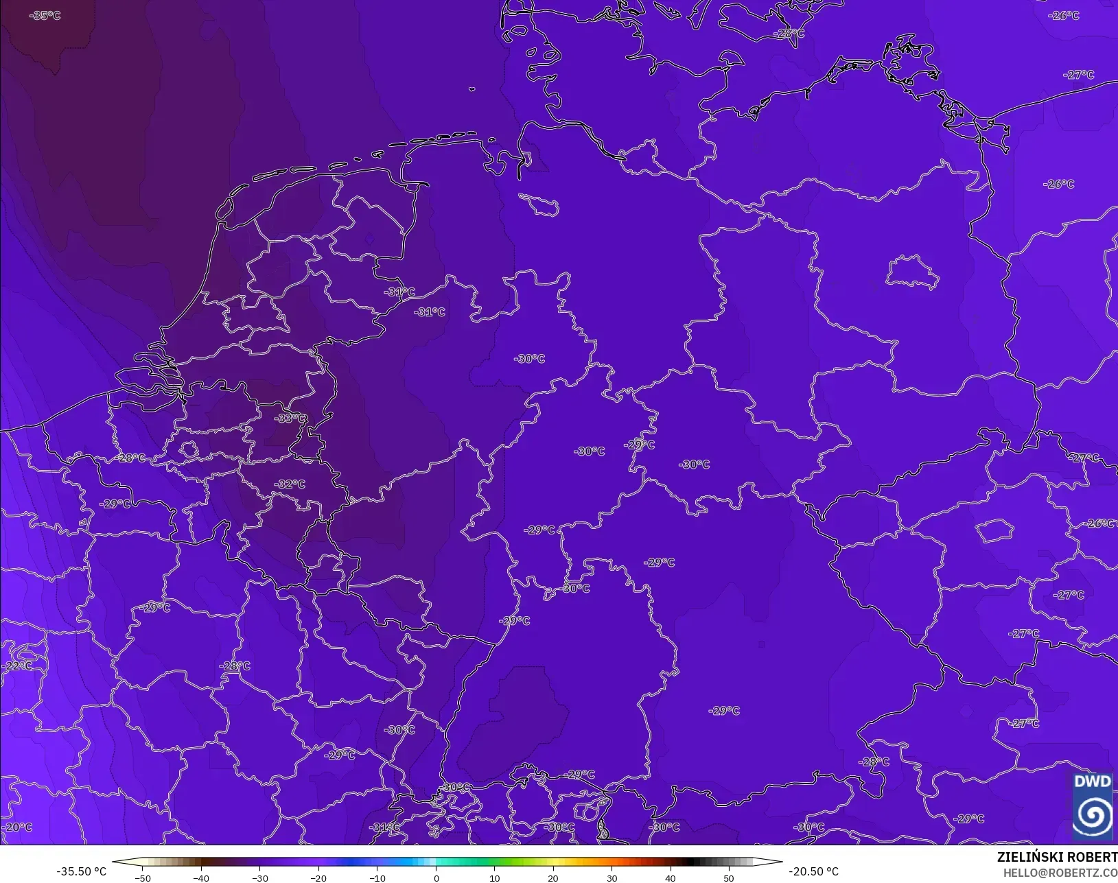 ICON model - Germany, Temperature at 500hPa