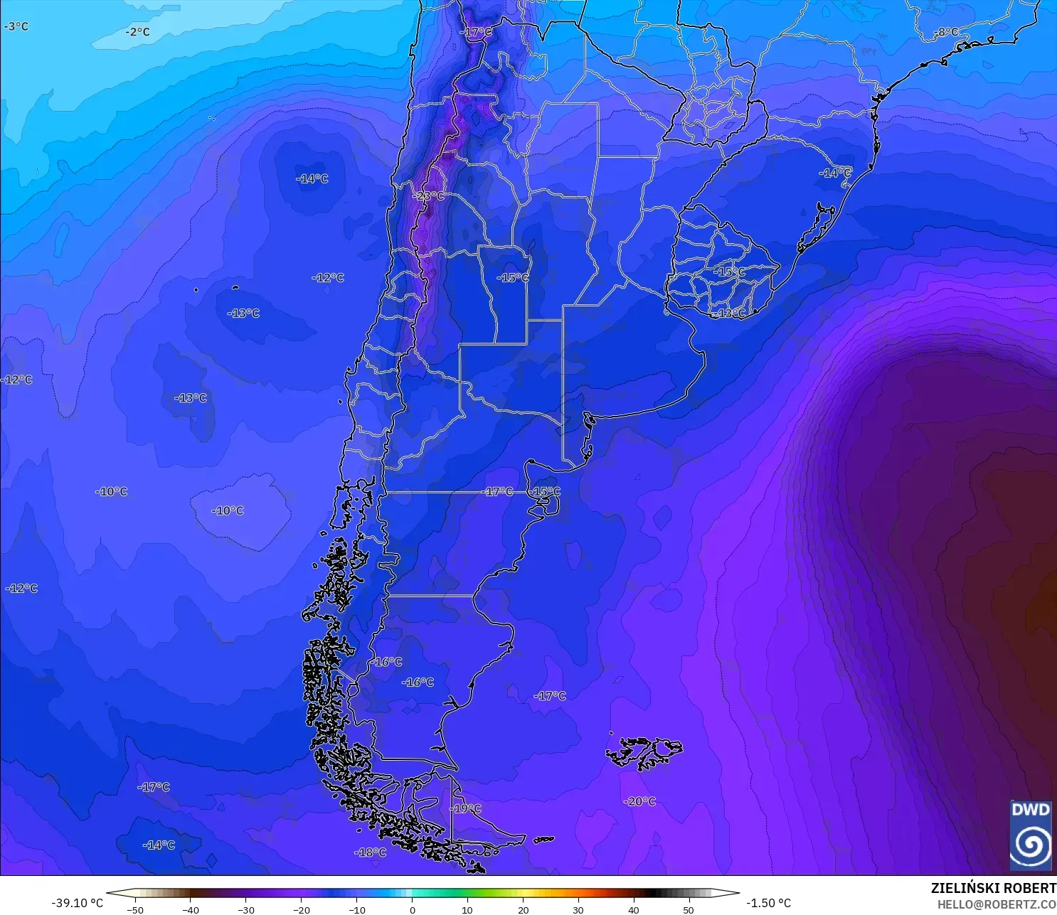 ICON model - Argentina, Temperature at 500hPa