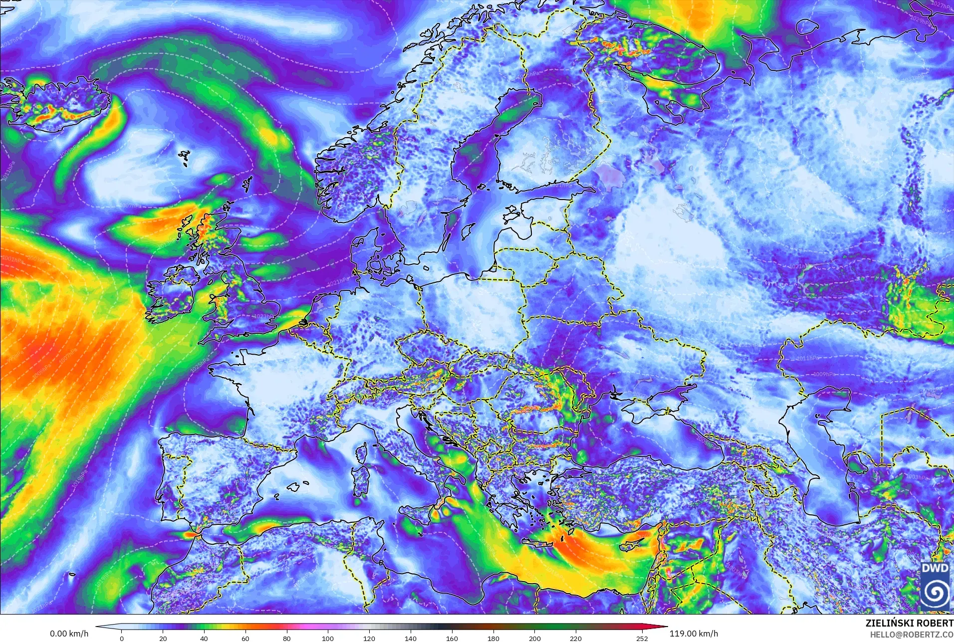 ICON model - Europe, Wind Gusts