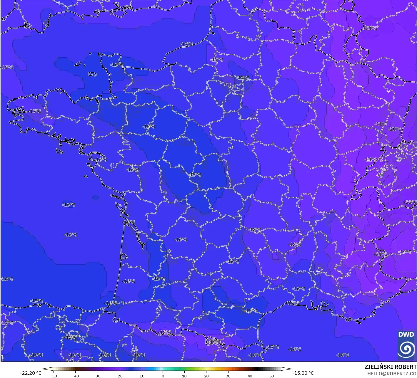 ICON model - France, Temperature at 500hPa