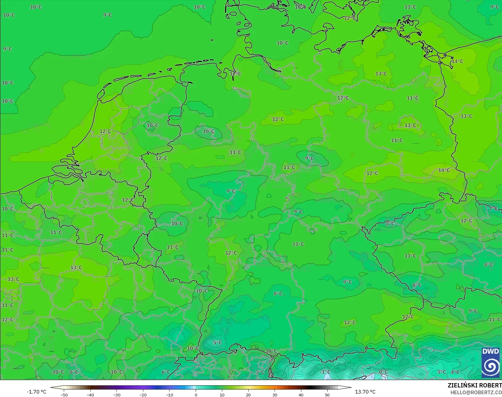 ICON model - Germany, Dewpoint at 2m