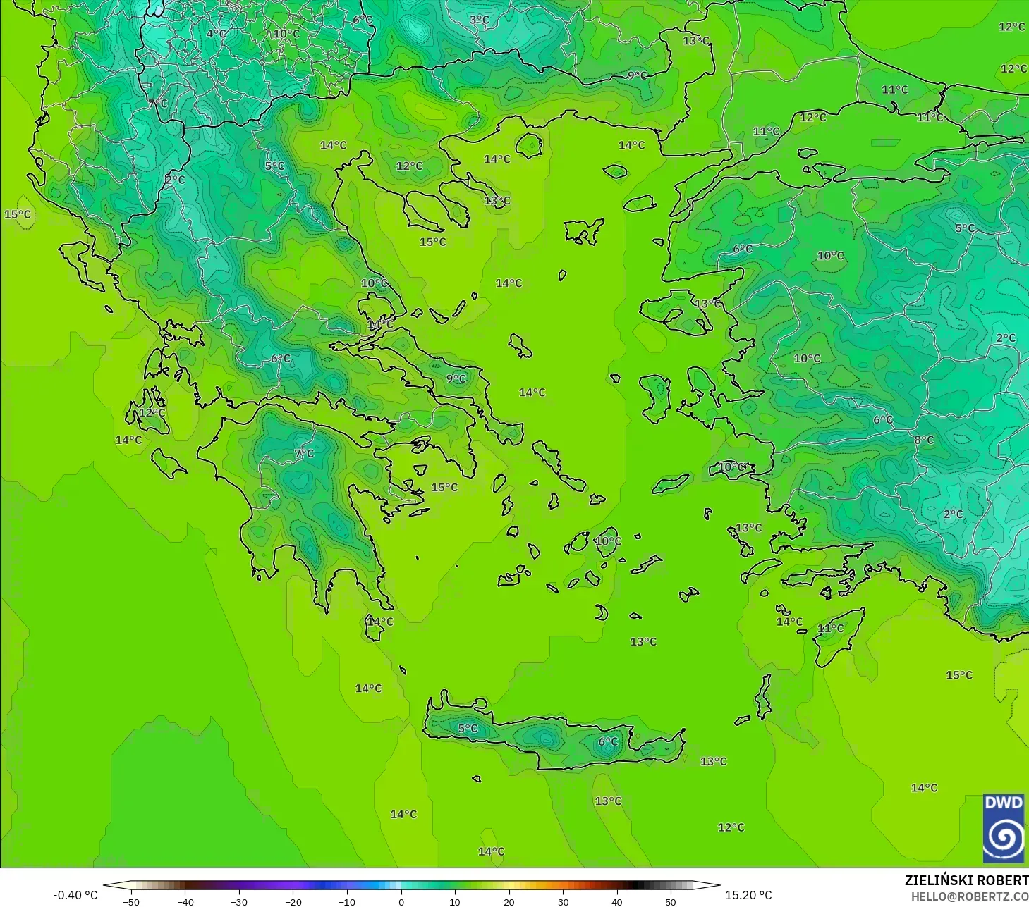 ICON model - Greece, Temperature at 850hPa