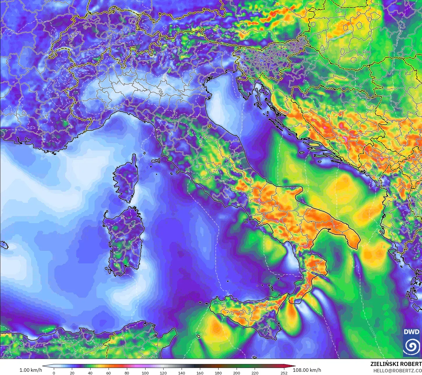 ICON model - Italy, Wind Gusts Peak