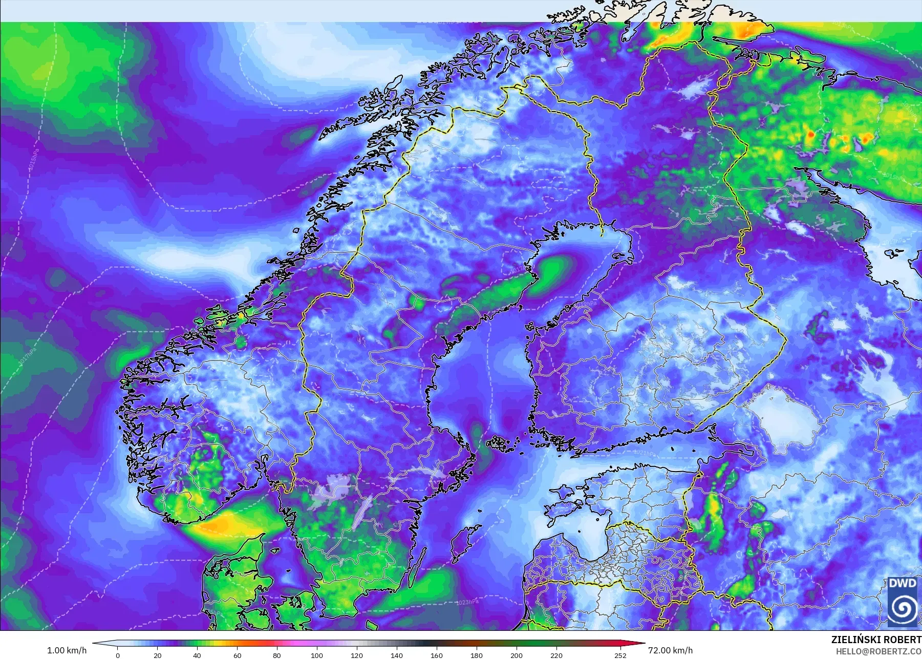 ICON model - Scandinavia, Wind Gusts Peak