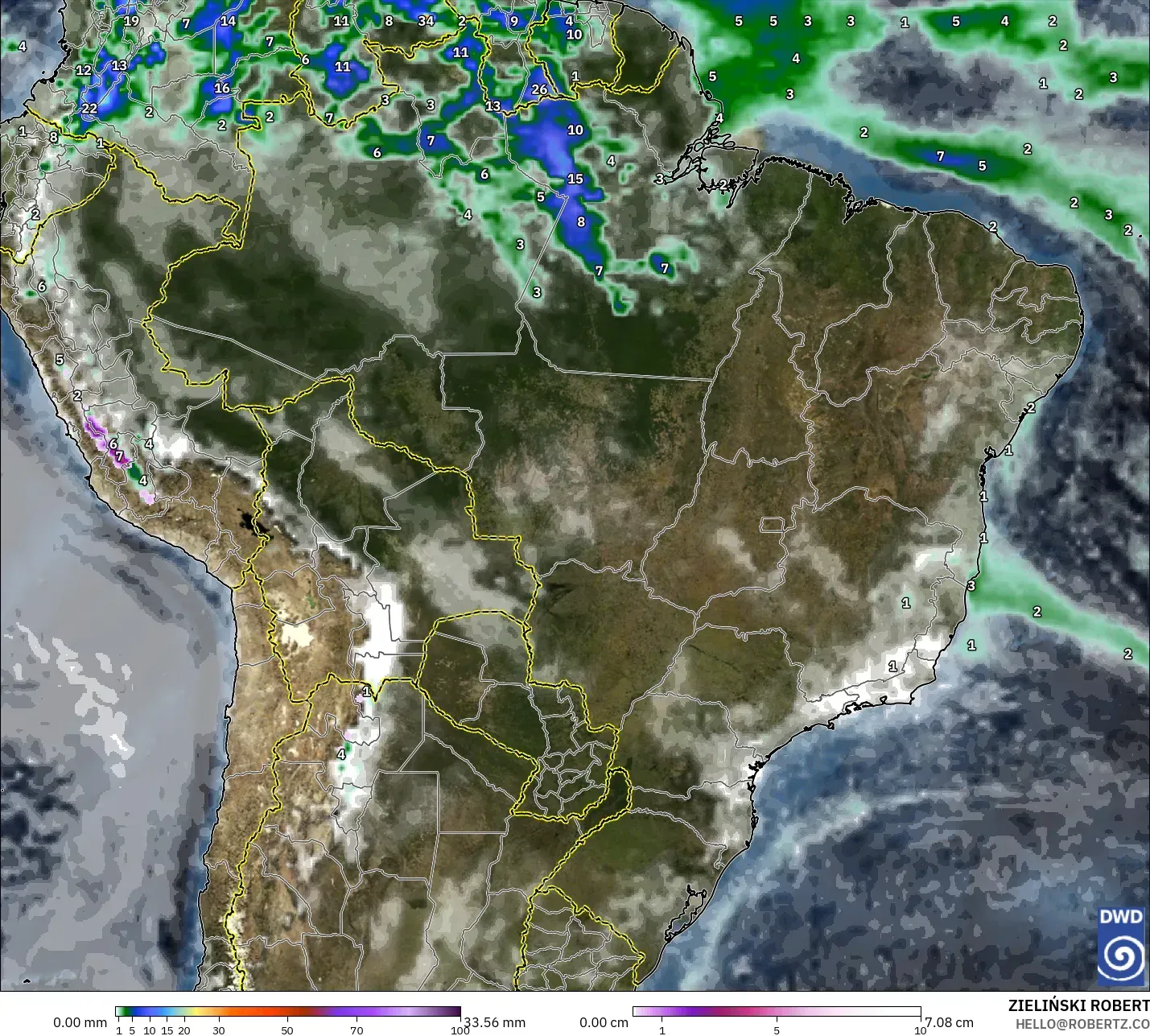 ICON model - Brazil, Precipitation, Clouds, and Pressure