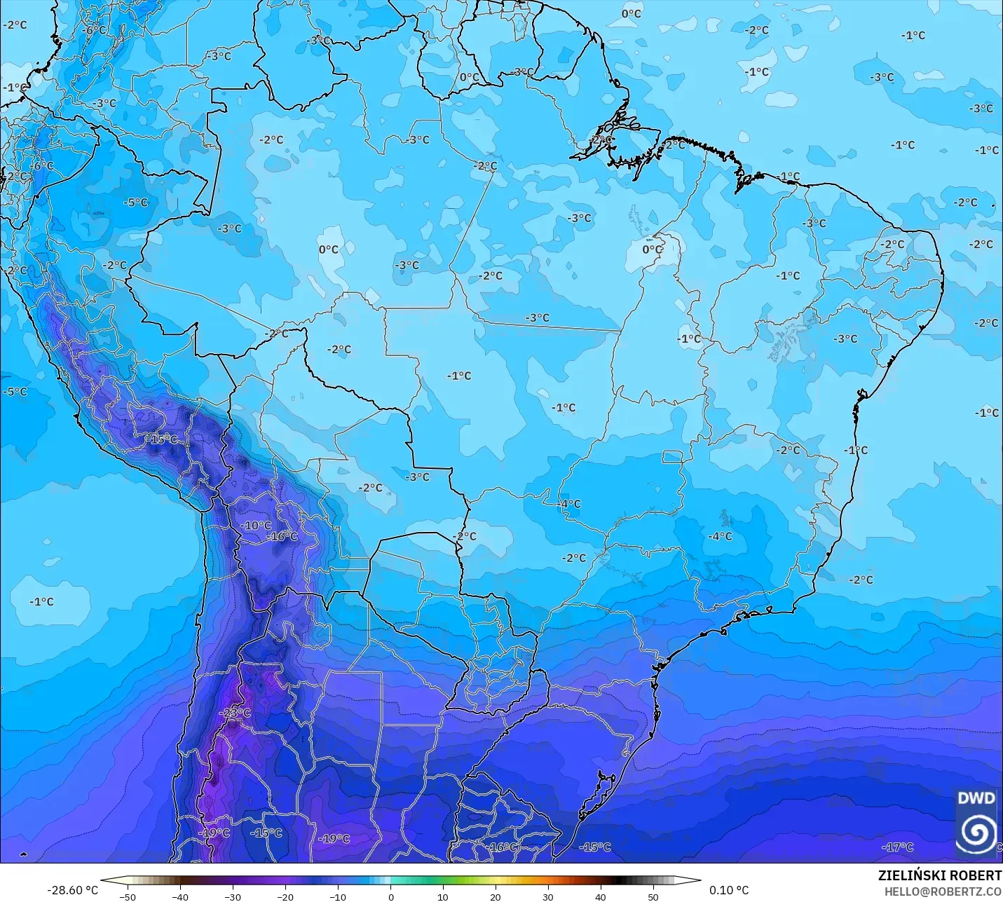 ICON model - Brazil, Temperature at 500hPa