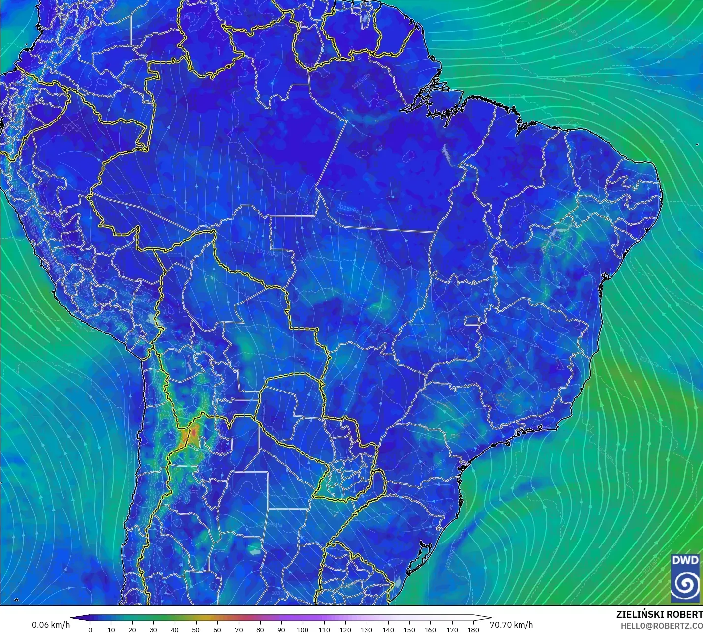 ICON model - Brazil, Wind at 10m