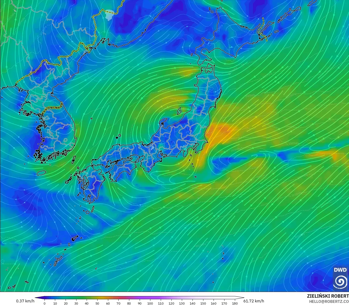 ICON model - Japan, Wind at 10m