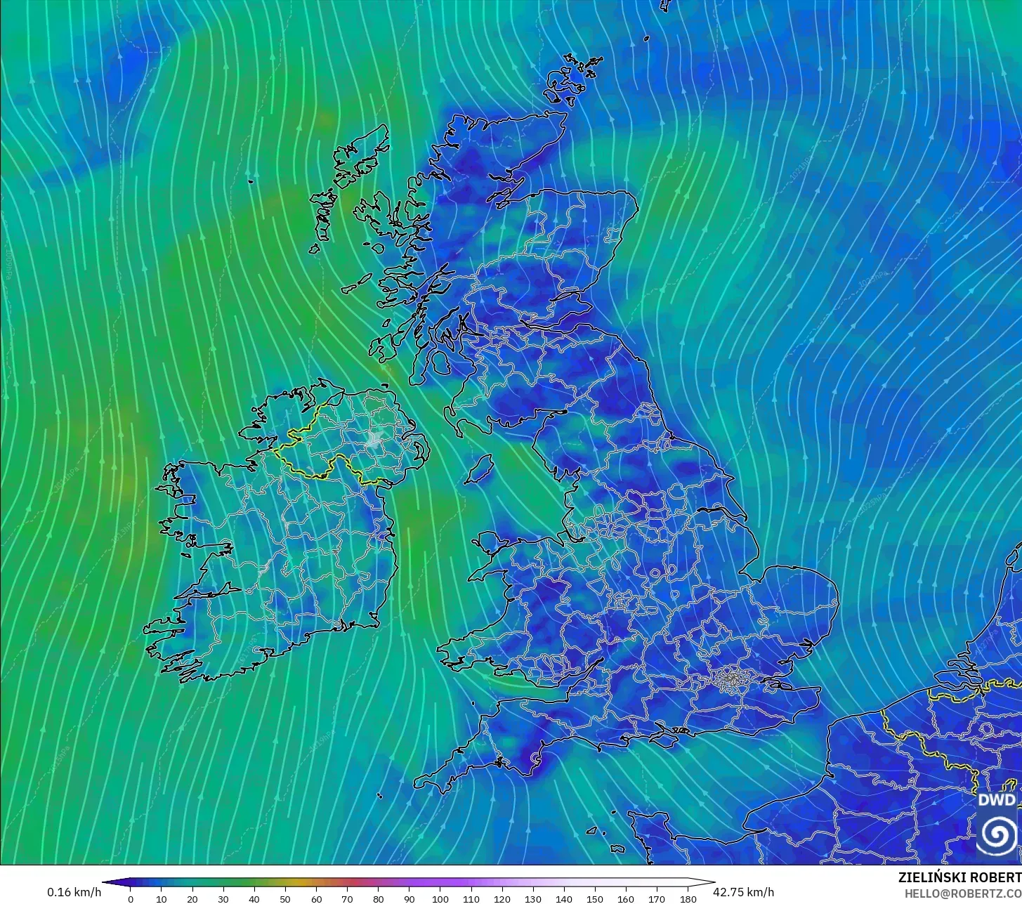ICON model - United Kingdom, Wind at 10m