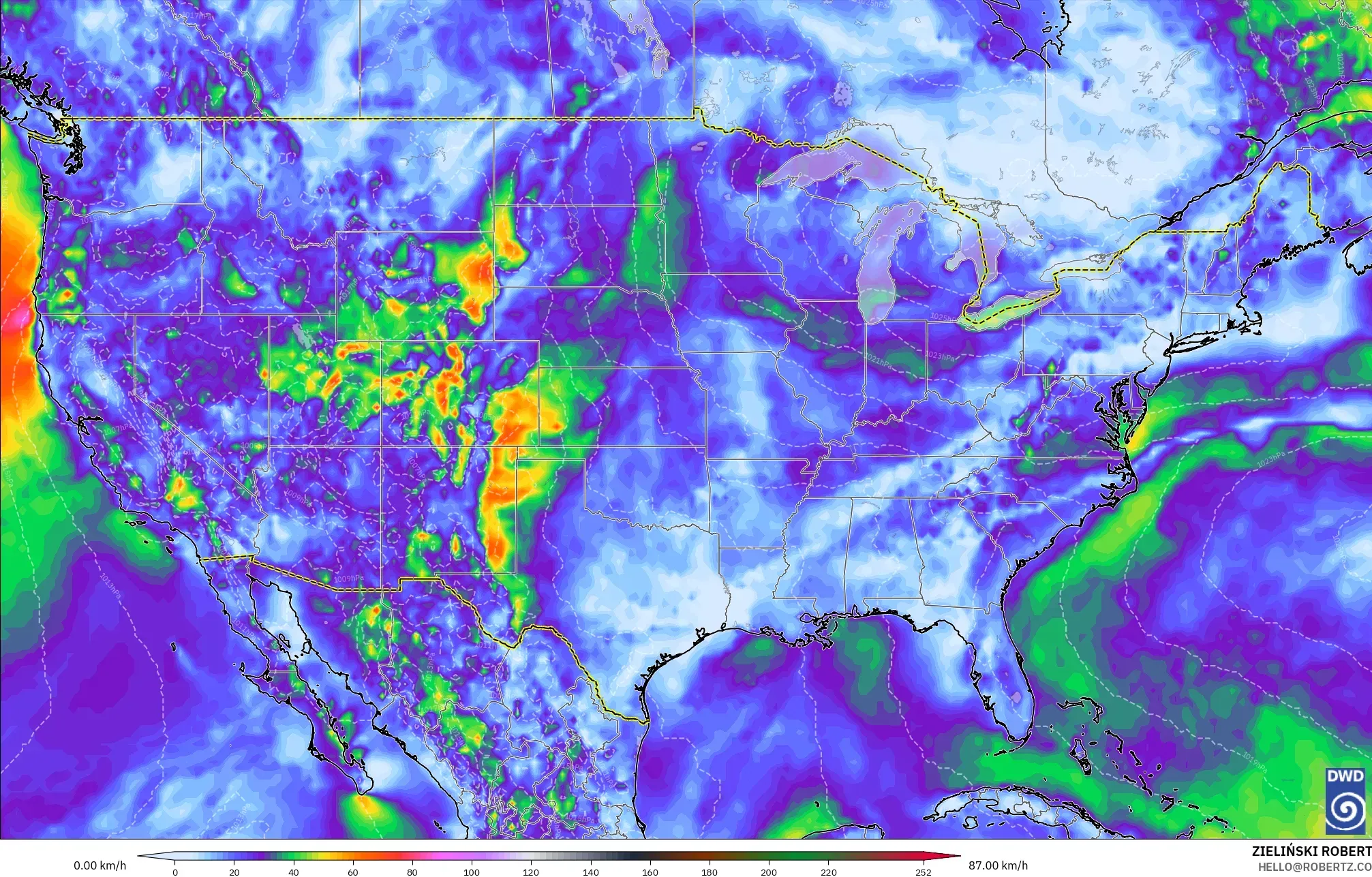 ICON model - United States, Wind Gusts