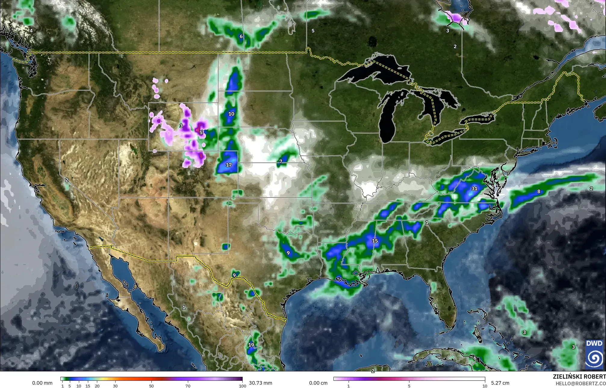 ICON model - United States, Precipitation, Clouds, and Pressure