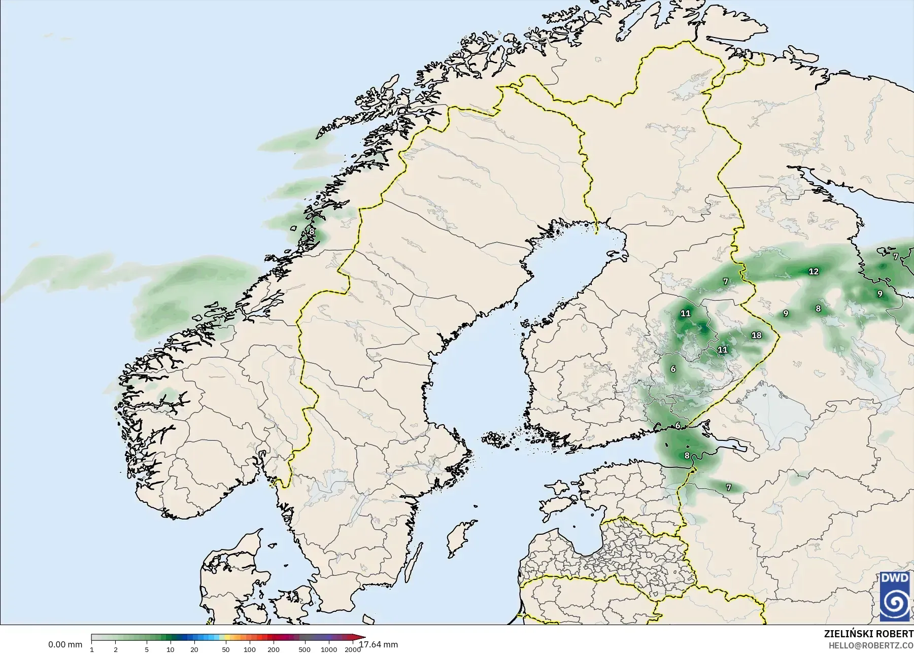ICON model - Scandinavia, Precipitation Accumulation