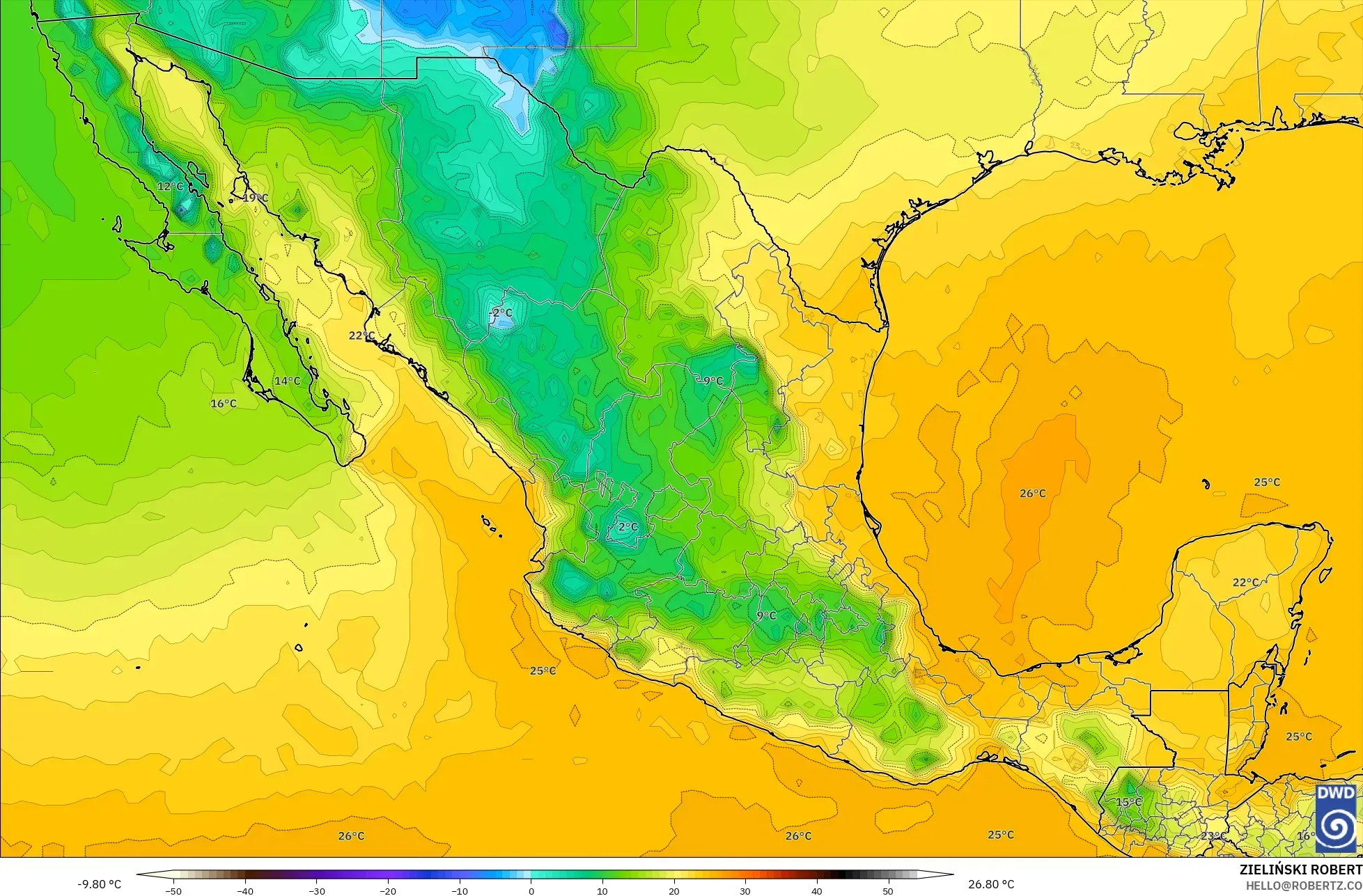 ICON model - Mexico, Dewpoint at 2m