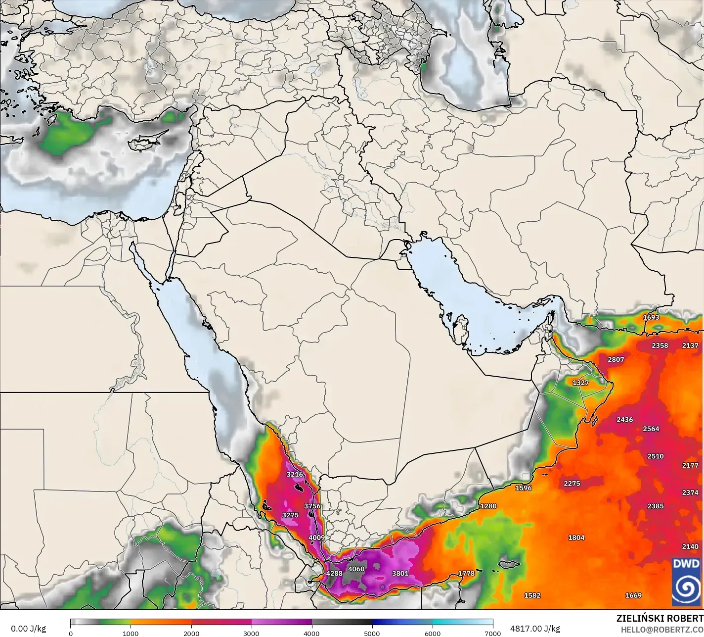 ICON model - Middle East, CAPE