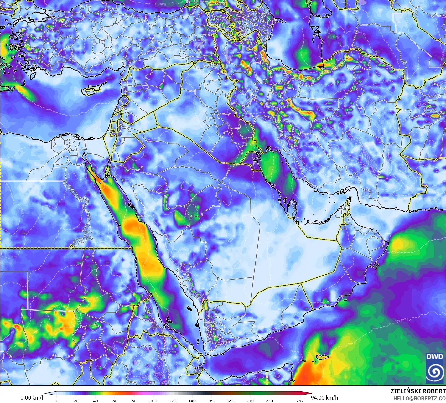 ICON model - Middle East, Wind Gusts