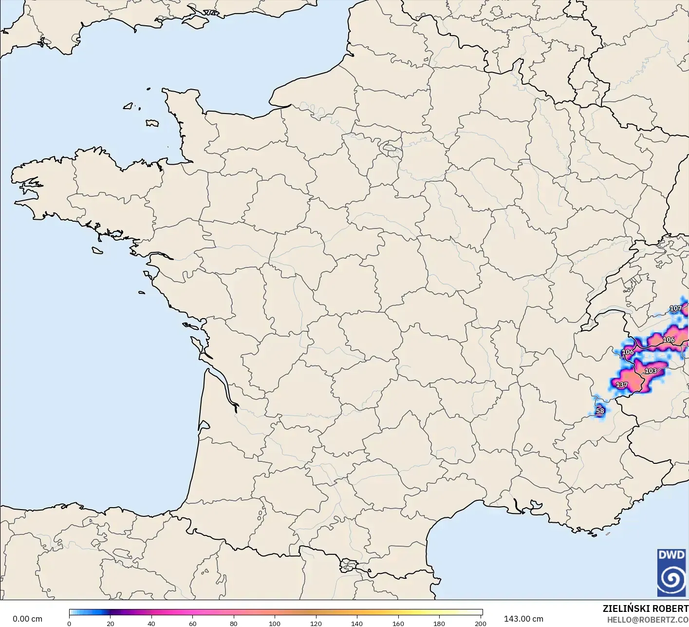 ICON model - France, Snow Depth