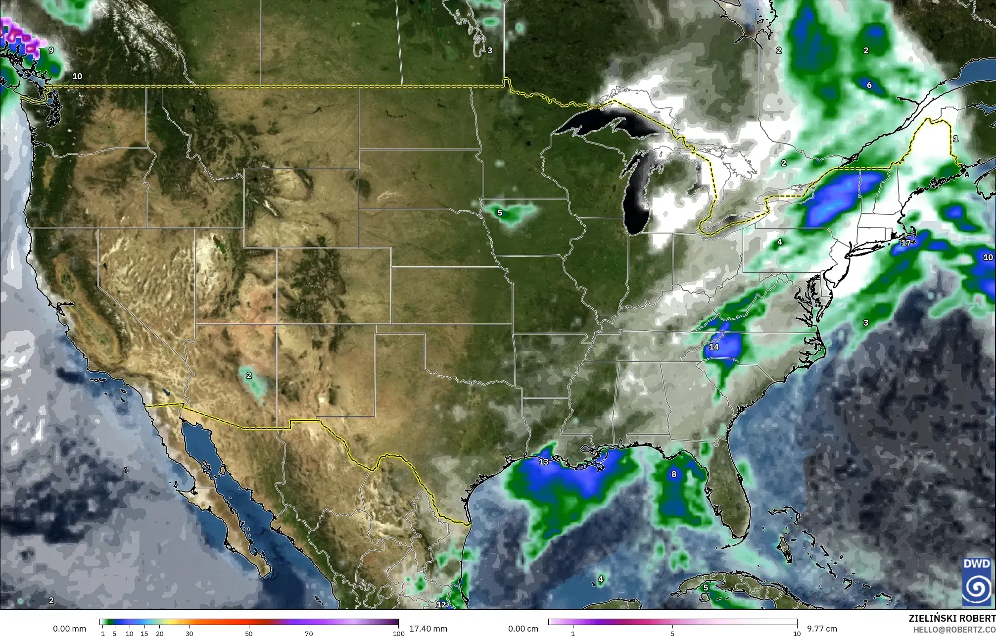 ICON model - United States, Precipitation, Clouds, and Pressure