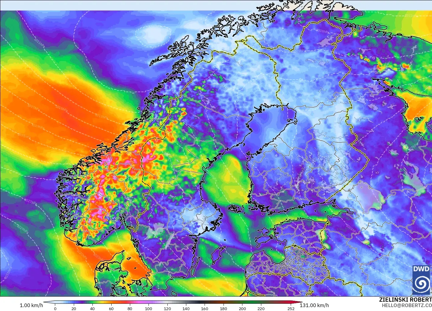 ICON model - Scandinavia, Wind Gusts