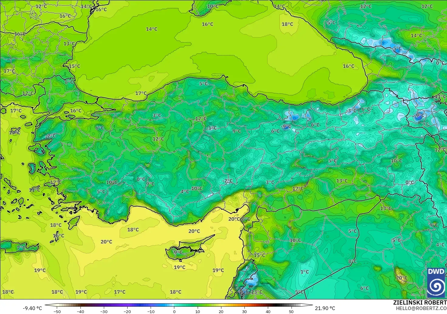 ICON model - Turkey, Dewpoint at 2m