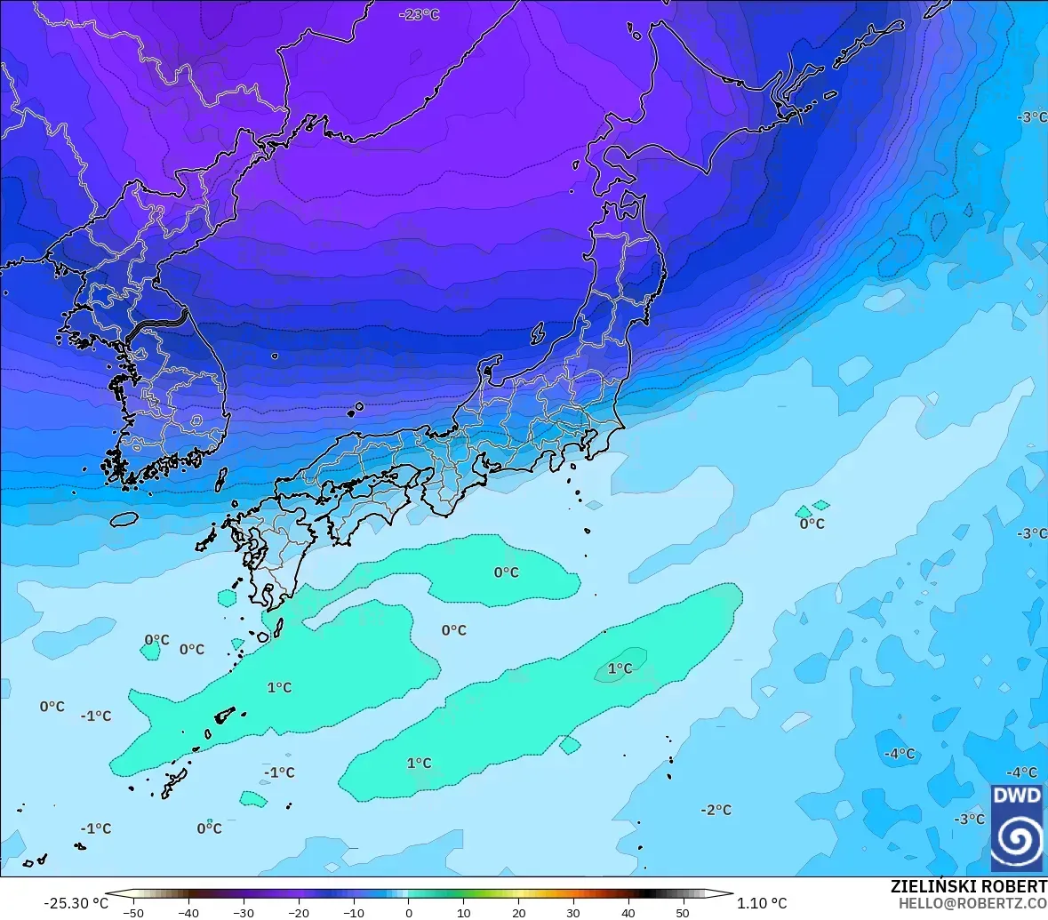 ICON model - Japan, Temperature at 500hPa