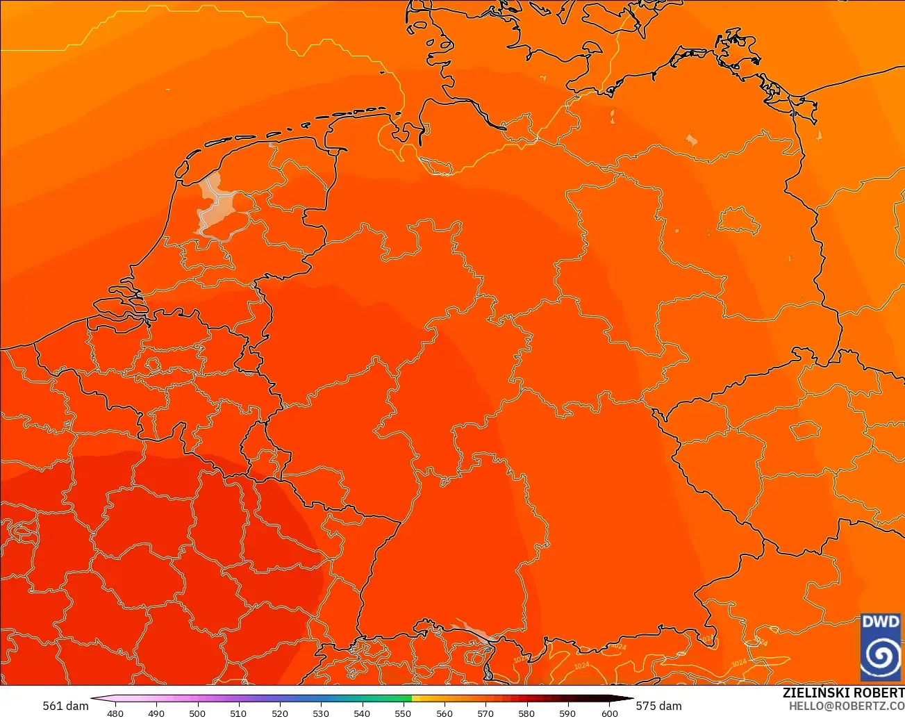 ICON model - Germany, Geopotential height at 500hPa