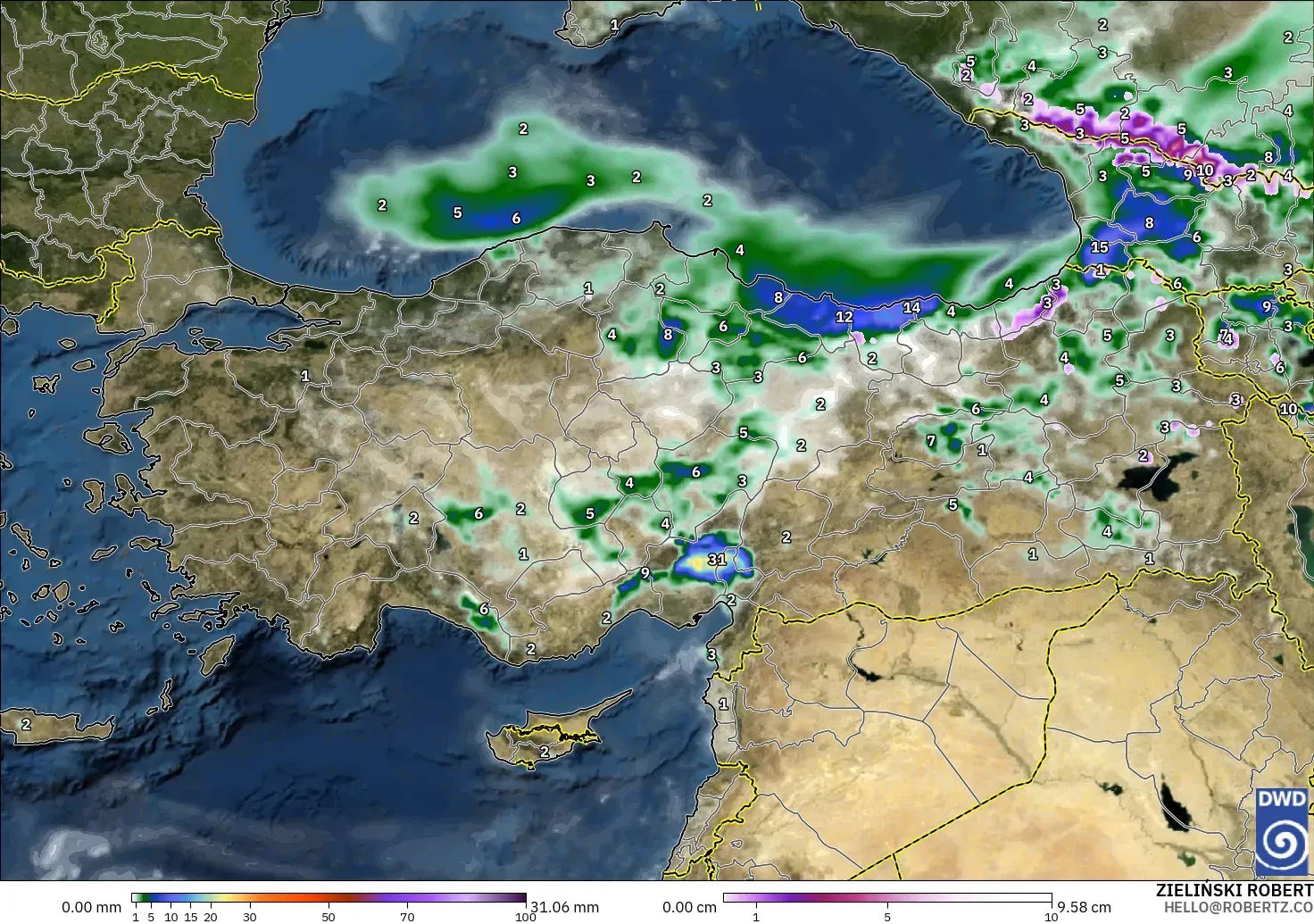 ICON model - Turkey, Precipitation, Clouds, and Pressure