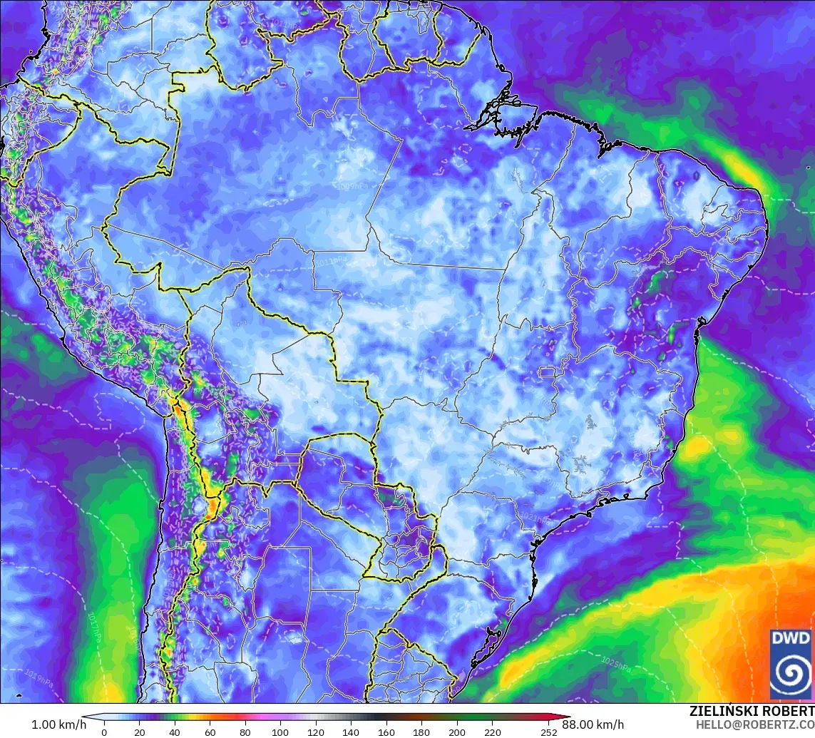 ICON model - Brazil, Wind Gusts Peak