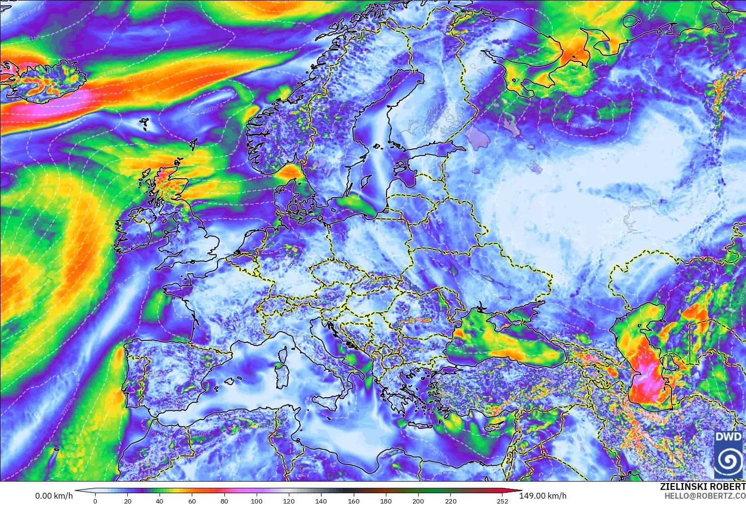 ICON model - Europe, Wind Gusts Peak
