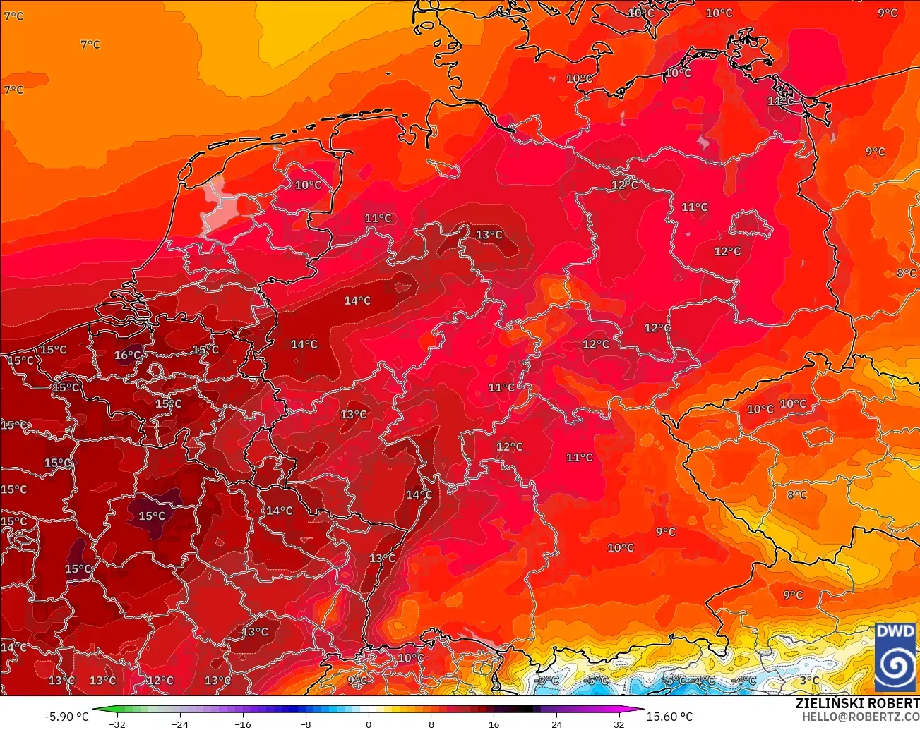 ICON model - Germany, Temperature at 850hPa Anomaly