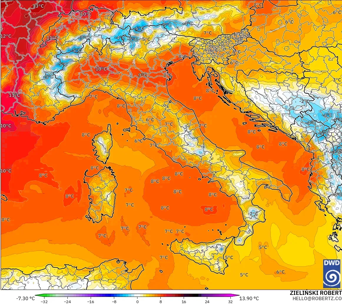 ICON model - Italy, Temperature at 850hPa Anomaly
