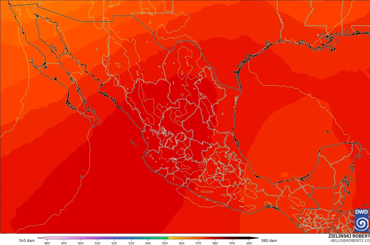 ICON model - Mexico, Geopotential height at 500hPa