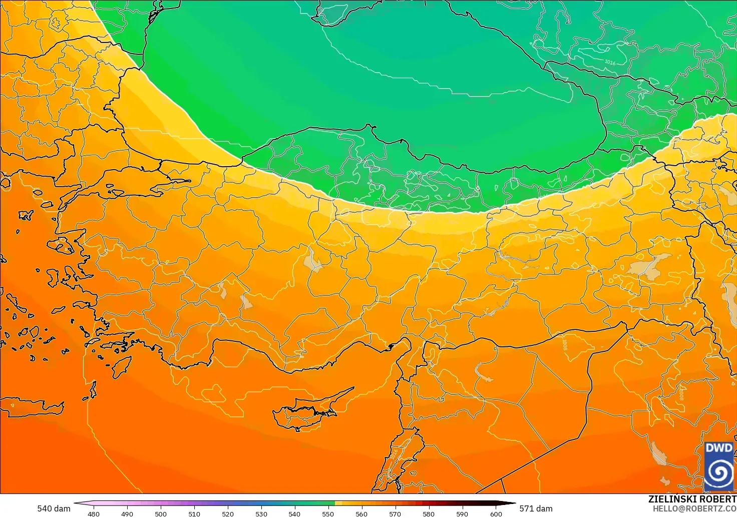 ICON model - Turkey, Geopotential height at 500hPa