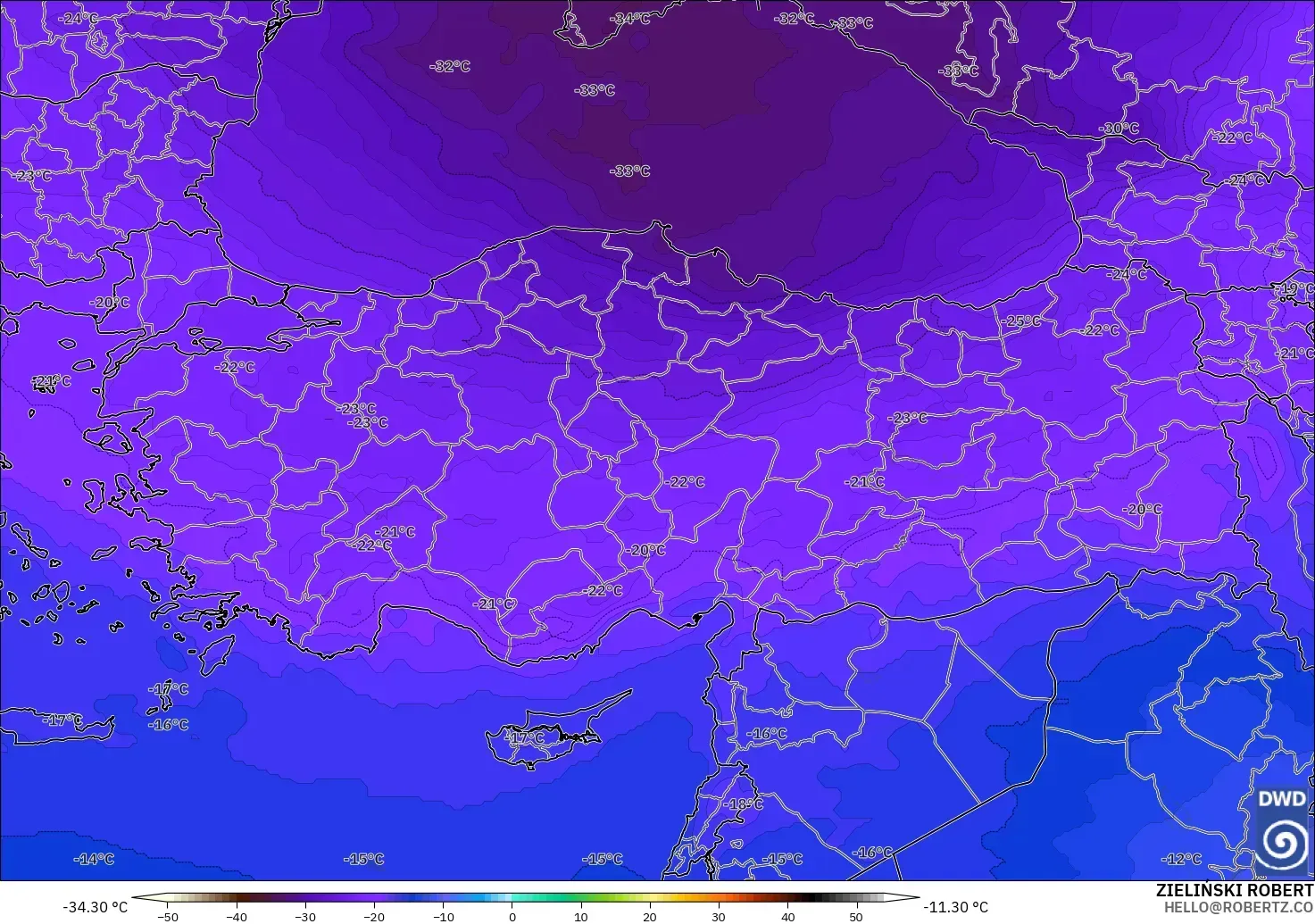 ICON model - Turkey, Temperature at 500hPa
