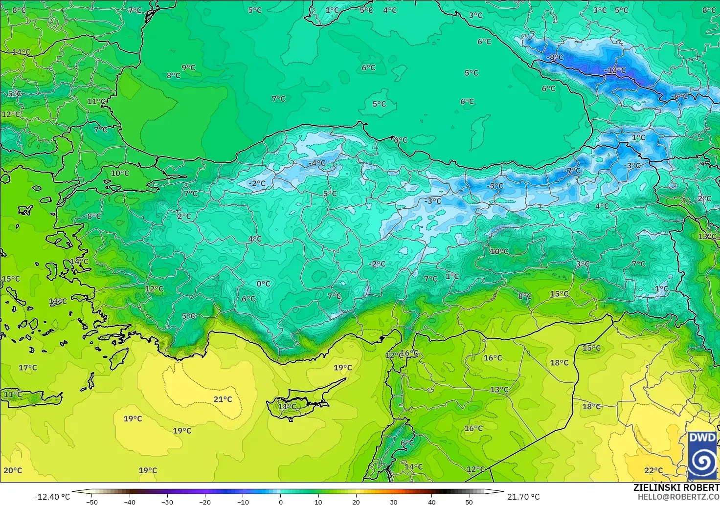 ICON model - Turkey, Temperature at 850hPa