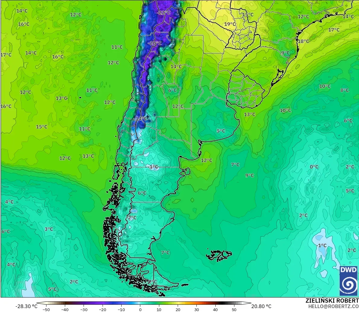 ICON model - Argentina, Dewpoint at 2m