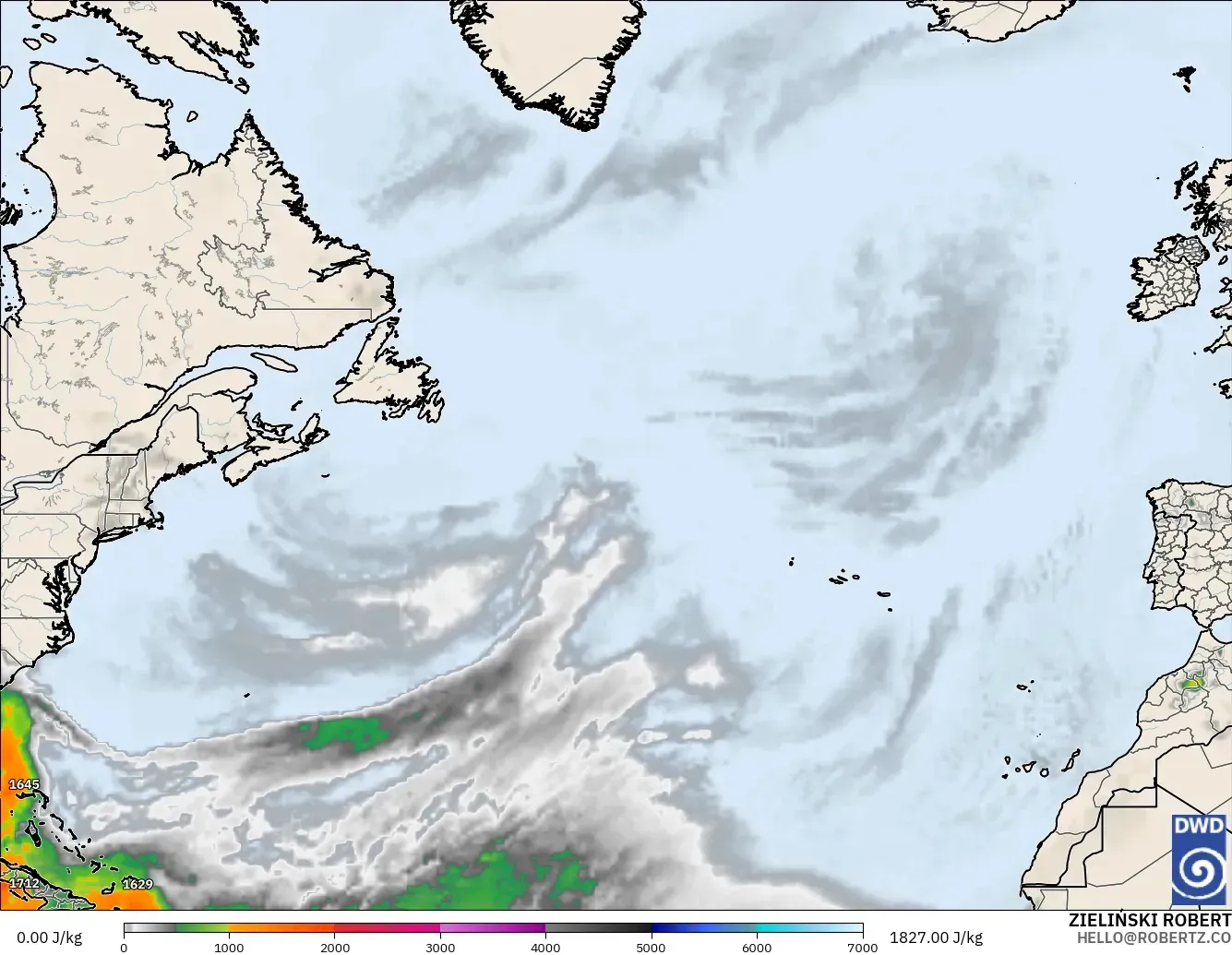 ICON model - North Atlantic, CAPE