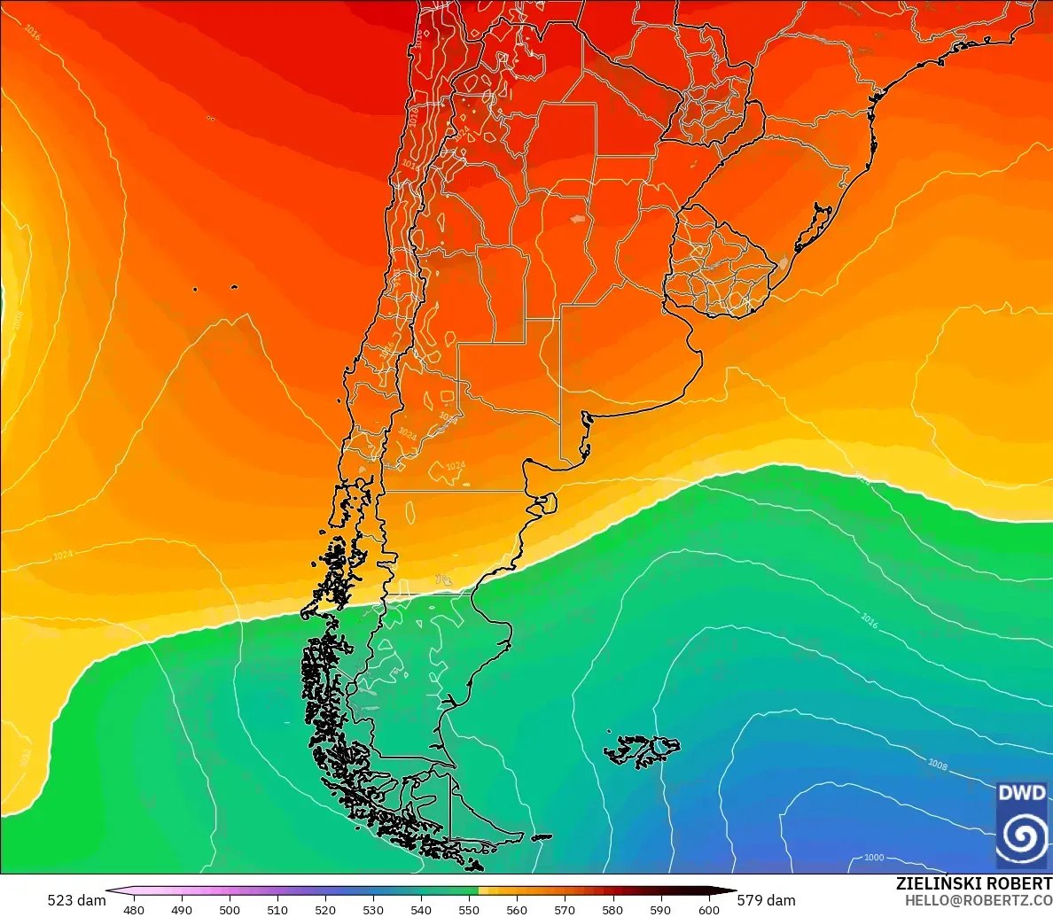 ICON model - Argentina, Geopotential height at 500hPa