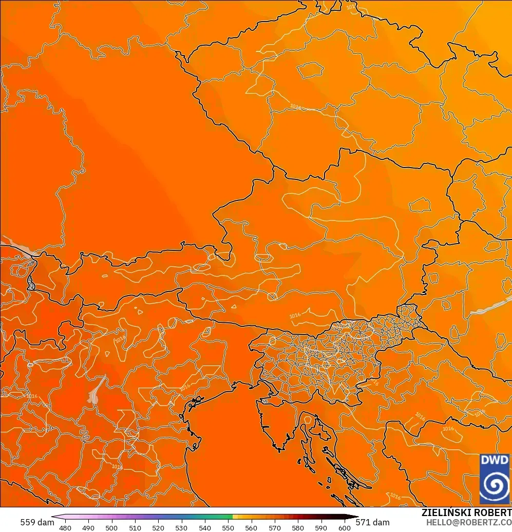 ICON model - Austria, Geopotential height at 500hPa
