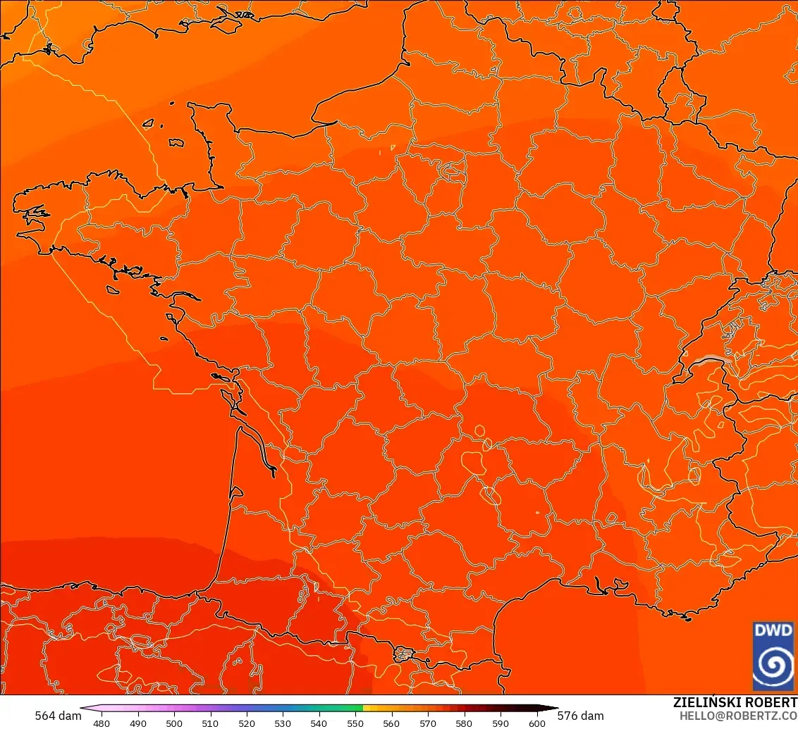 ICON model - France, Geopotential height at 500hPa