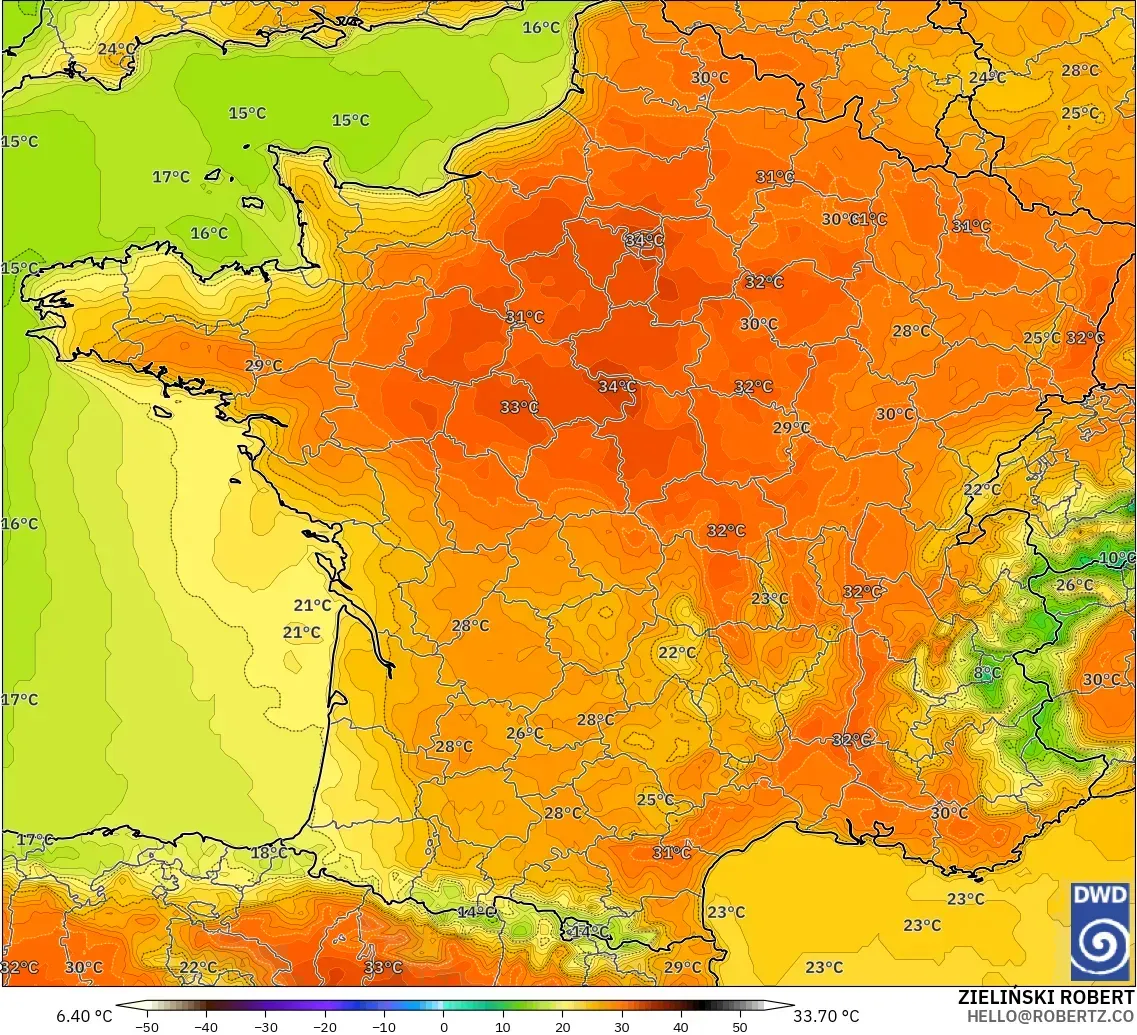 ICON model - France, Temperature at 2m