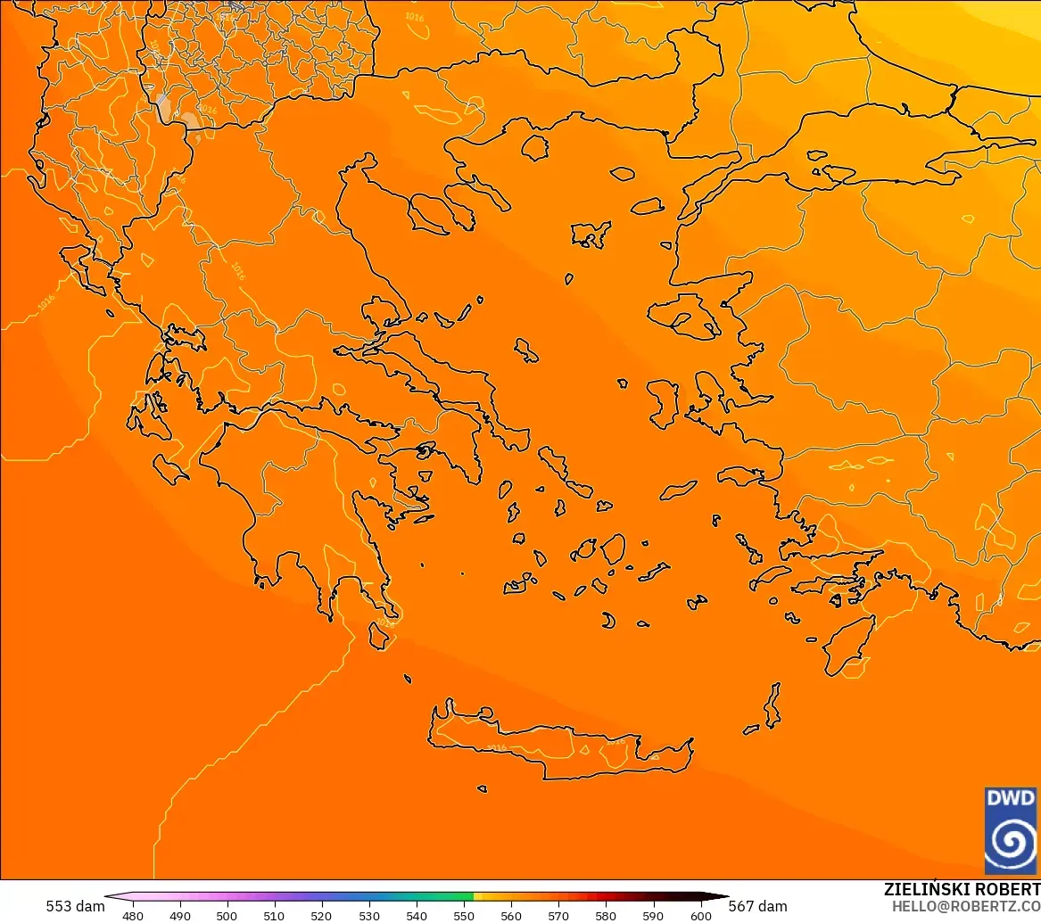ICON model - Greece, Geopotential height at 500hPa