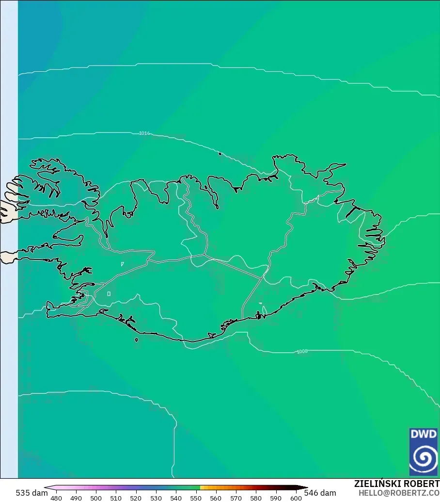 ICON model - Iceland, Geopotential height at 500hPa