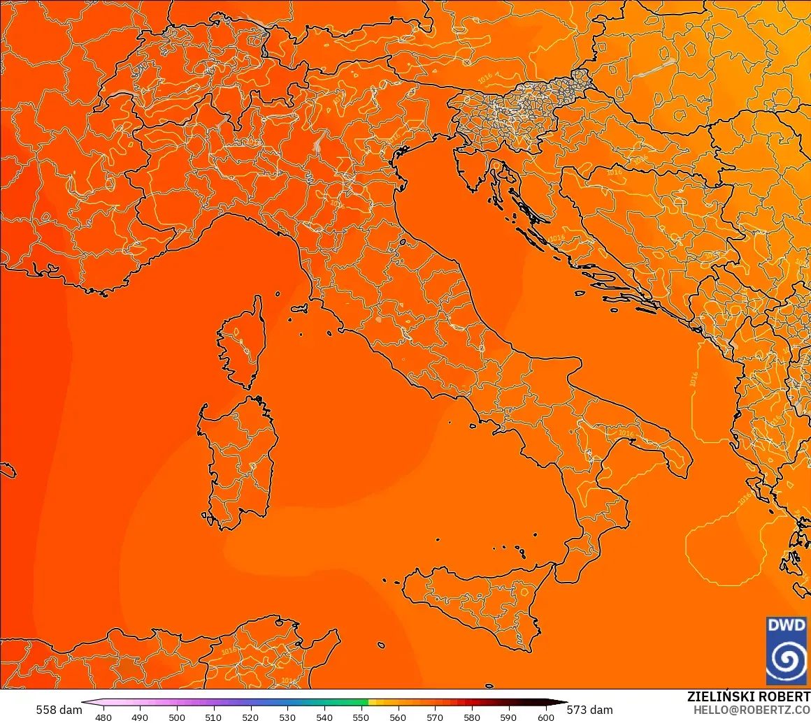 ICON model - Italy, Geopotential height at 500hPa