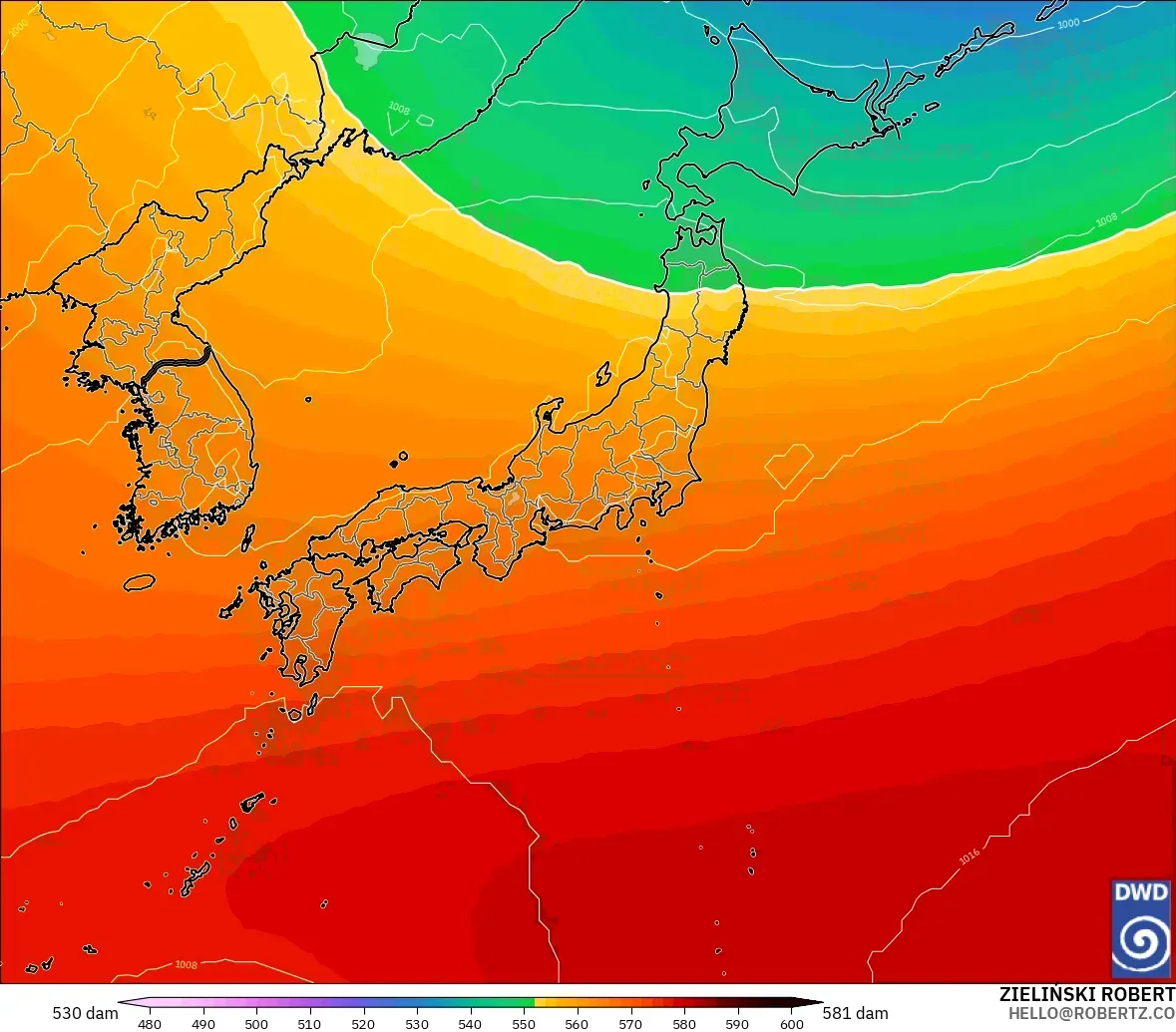 ICON model - Japan, Geopotential height at 500hPa
